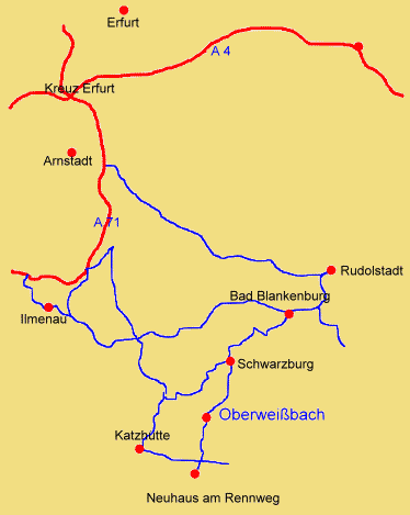 Kartenausschnitt mit Autobahnen A 4 und A 7: